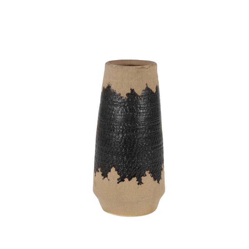 Black Porcelain Vase with Terracotta Details