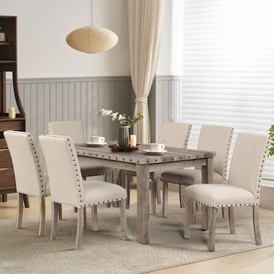 Morden Fort Farmhouse Dining Table Set Rectangular Chair 7-piece