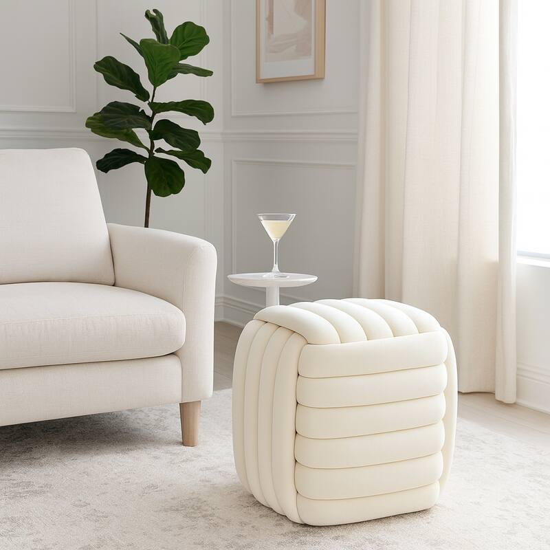 Modern Velvet Cube Knot Accent Stool with Layered Cushion Design