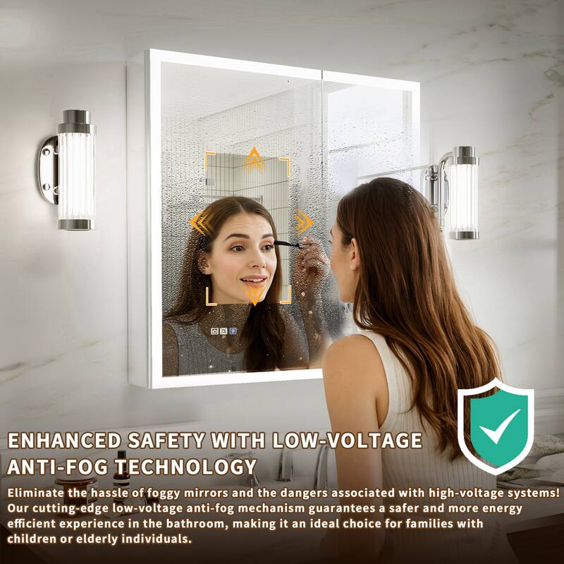 Modland 24"-30"W x 30"H LED Bathroom Medicine Cabinet with Mirror Anti-Fog,Surface or Recessed Mount
