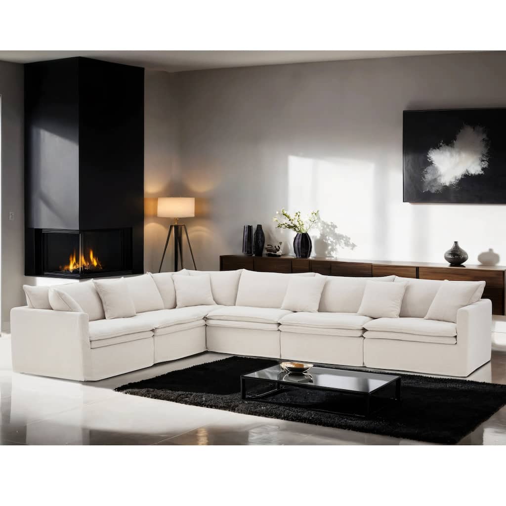 Furniture of America Caspian 6-Seater Taupe FSC & OEKO TEX Sectional Sofa with Feather Blend Cushions