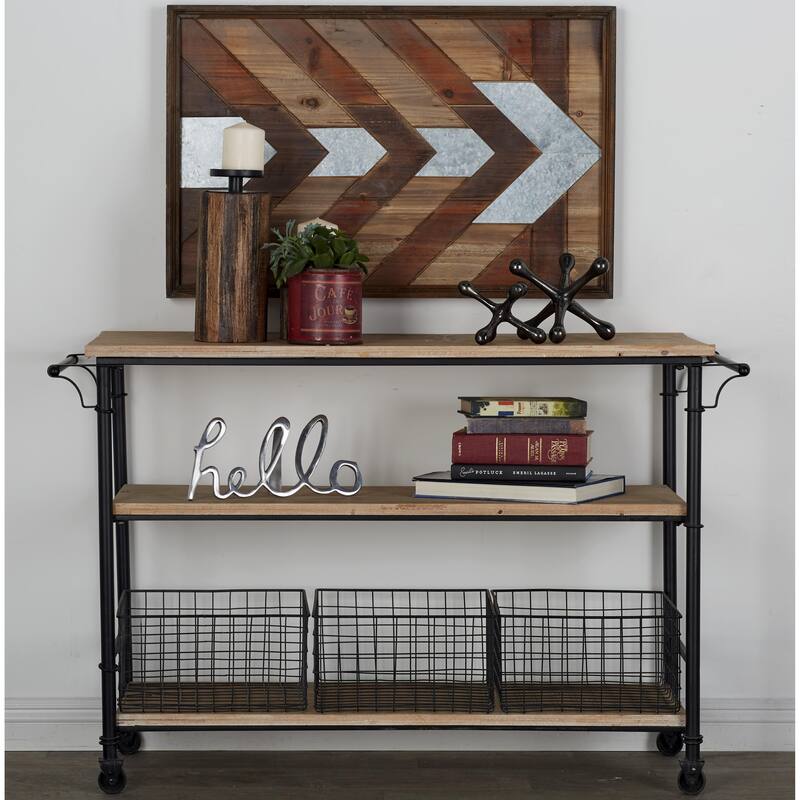 Wood Rolling Cart 3 Drawers and 1 Shelf Storage Unit with Black Wire Baskets - Brown - Roche River Decor