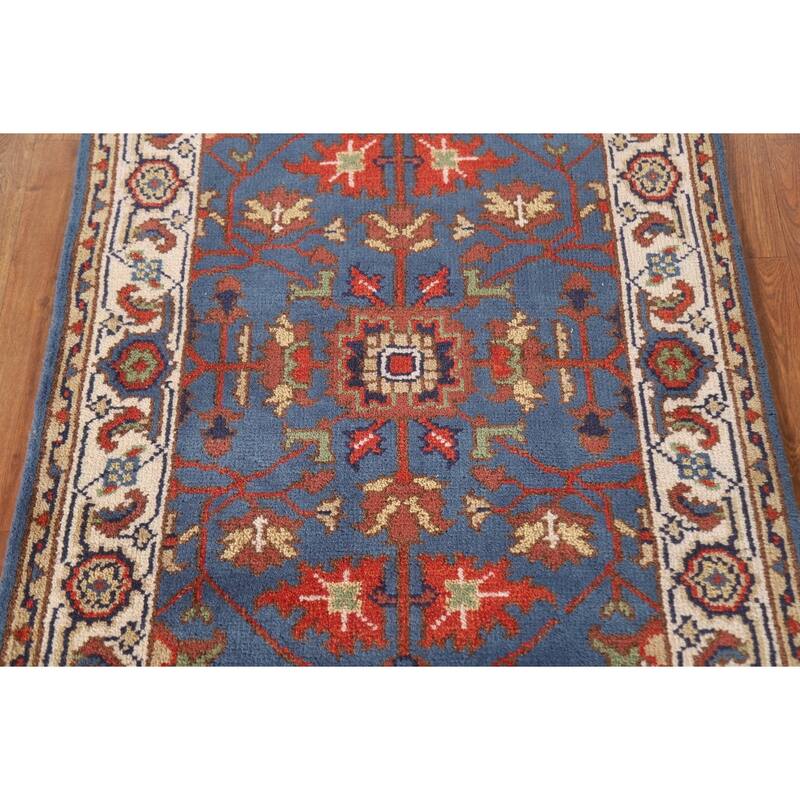 Blue Floral Oushak Indian Area Rug Hand-knotted Wool Carpet - 3'0"x 4'9"