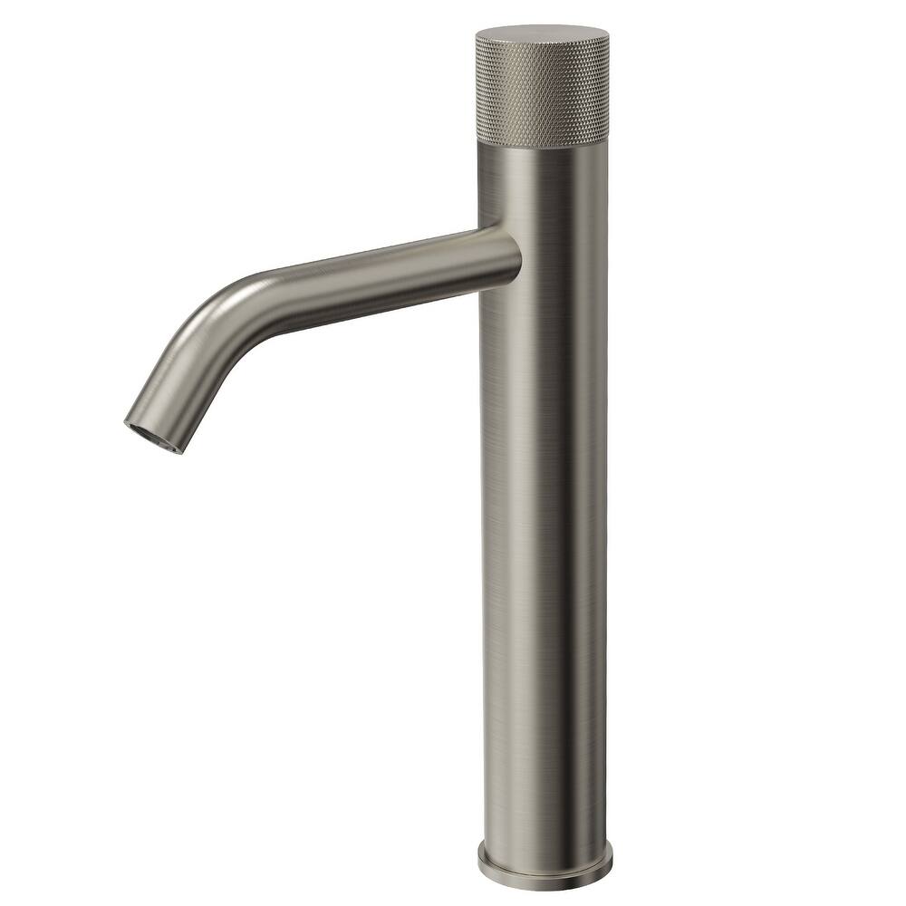 GRANDJOY Single Handle Vessel Sink Faucet with Pop-Up Drain, Modern Mid-Arc Bathroom Design