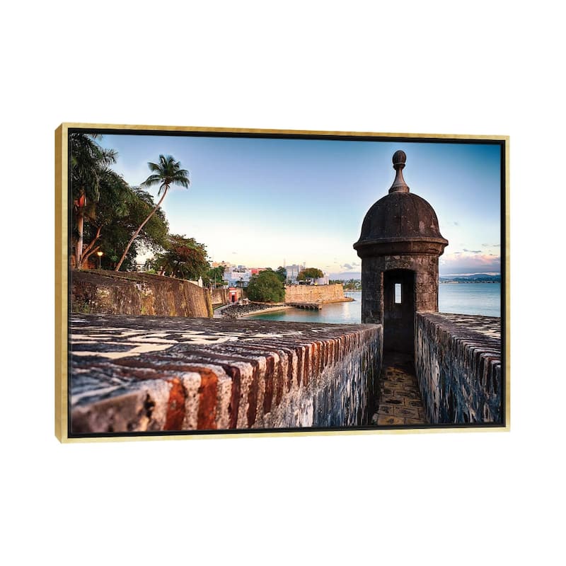 iCanvas "The City Walls And Gate Of Old San Juan With A Sentry Post, Puerto Rico" by George Oze Framed Canvas Print - Gold - 18x26