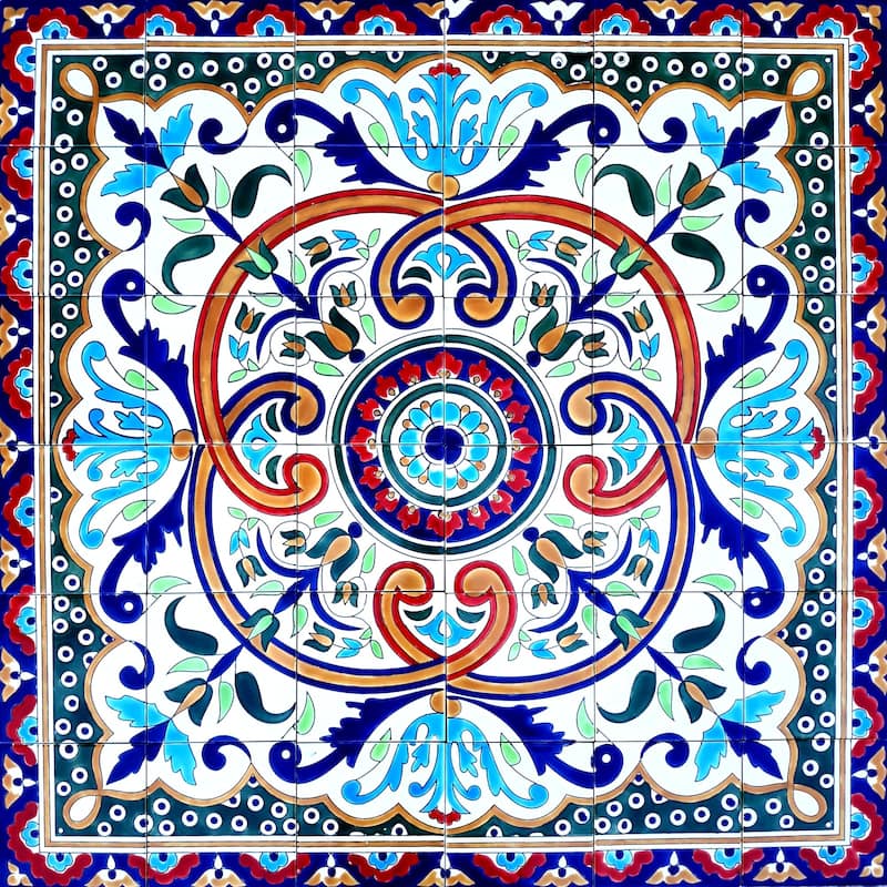 36in x 36in Mosaic Medallion Design 36pc Tile Ceramic Wall Mural