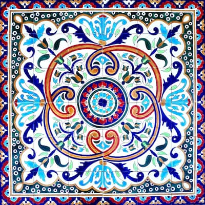 36in x 36in Mosaic Medallion Design 36pc Tile Ceramic Wall Mural