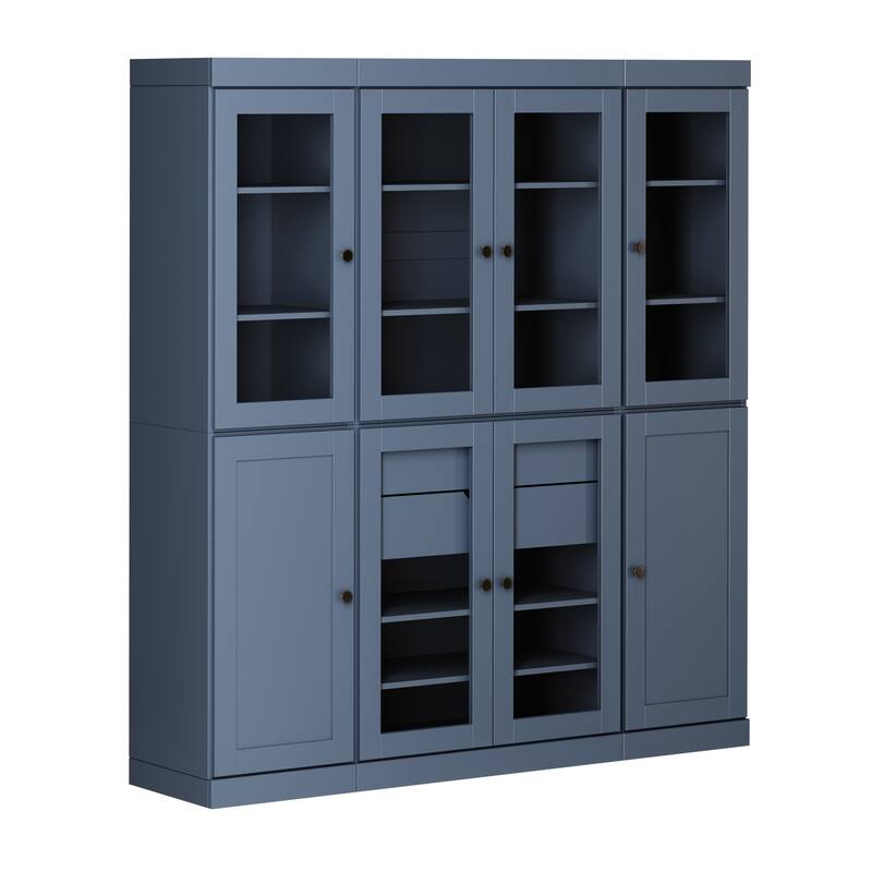 Palace Imports 100% Solid Wood 65" Pantry Cabinet with Clear Glass, Shaker Doors, 2-Drawers and Adjustable Shelves
