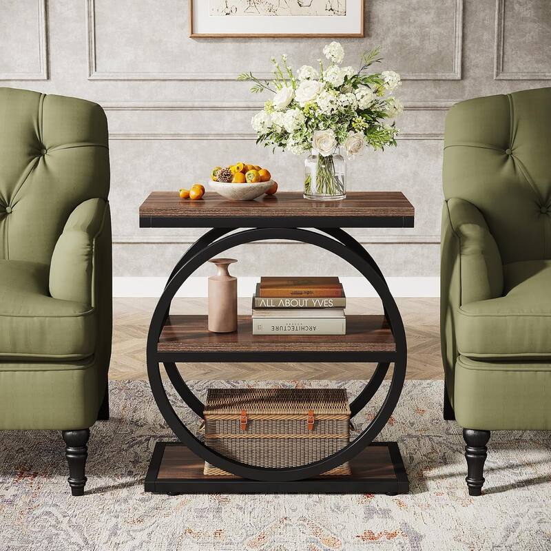 3 Tiers End Table, Wood Side Table for Living Room, Slim Nightstand