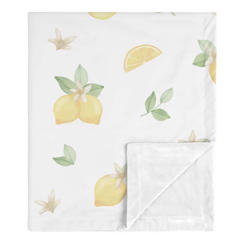 Lemon Floral Girl Baby Receiving Security Swaddle Blanket - Yellow Green White Watercolor Boho Bohemian Farmhouse Fruit Flower