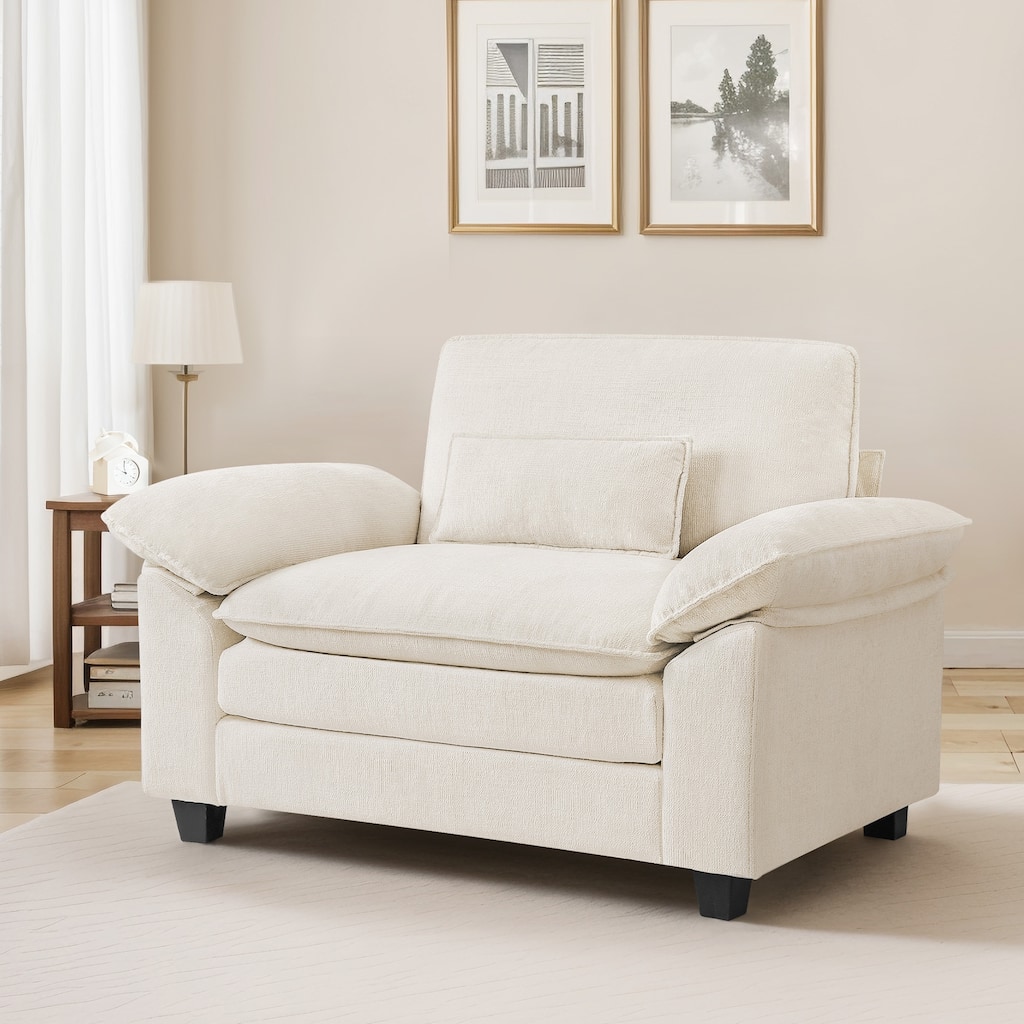 Living Room Upholstered Accent Chair,Modern Reading Chair With Arms Pillows - 52"W X 54.6"D X 34.6"H