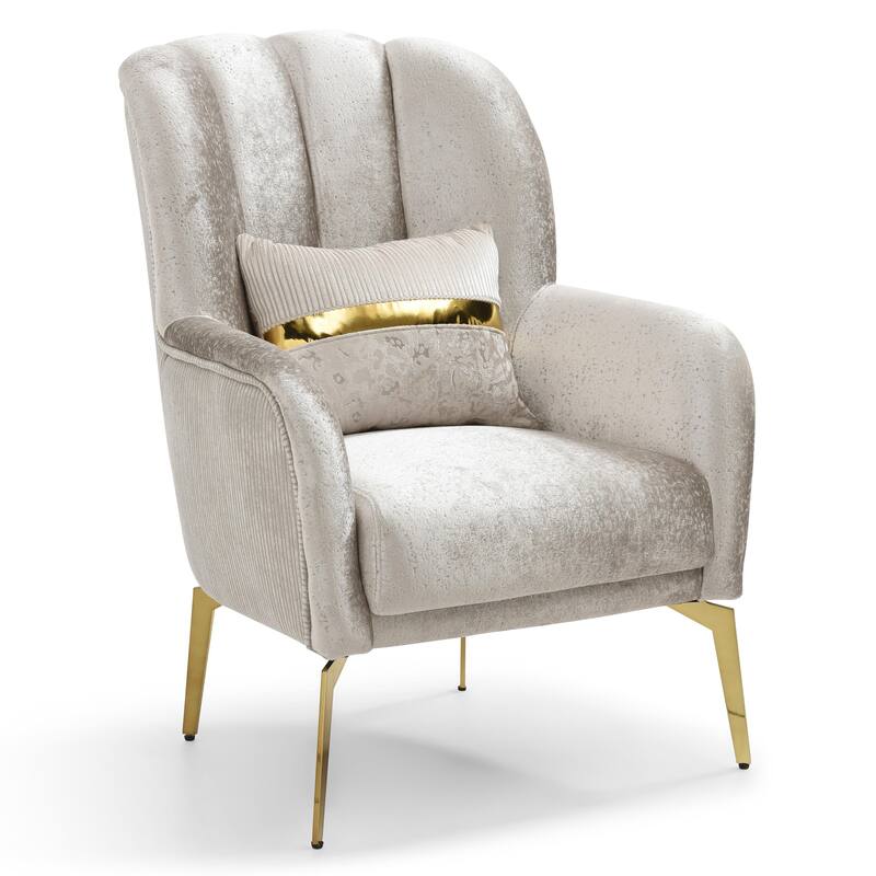 Furniture of America Sawer Glam Beige Upholstered High Back Arm Chair with Stainless Steel Frame
