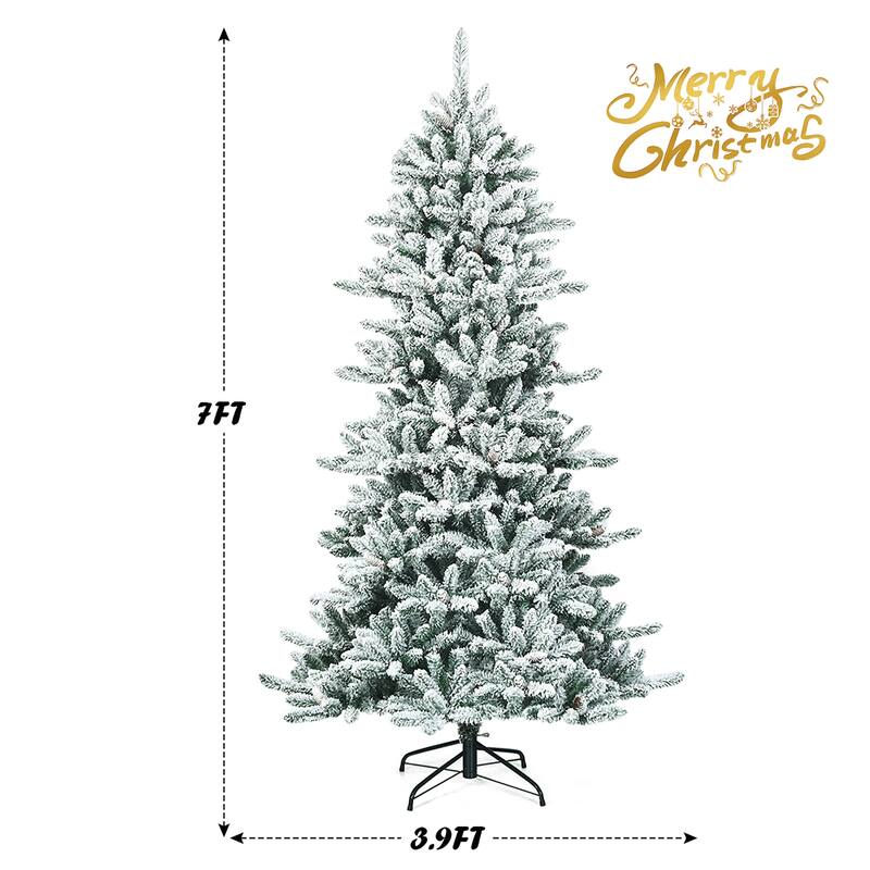 7FT Artificial Snow Flocked Christmas Tree Premium Hinged Fir Tree
