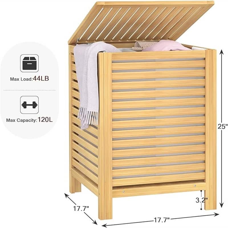 Bamboo Laundry Hamper, 2-Section 120L - 18.31"L x 18.31"W x 25.59"H