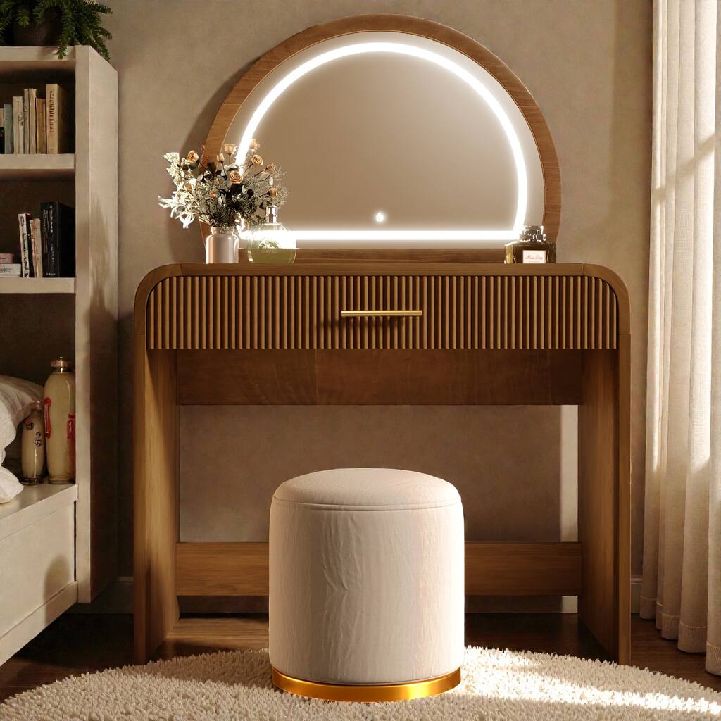 39" Makeup Vanity Table with Touch Screen Lighted Mirror, Dressing Desk with Drawer, Removable Mirror Design