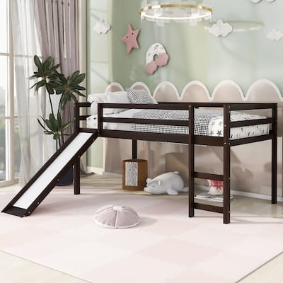 Twin Size Solid Wood Loft Bed with Slide, Fence and Multifunctional Design for Bedroom