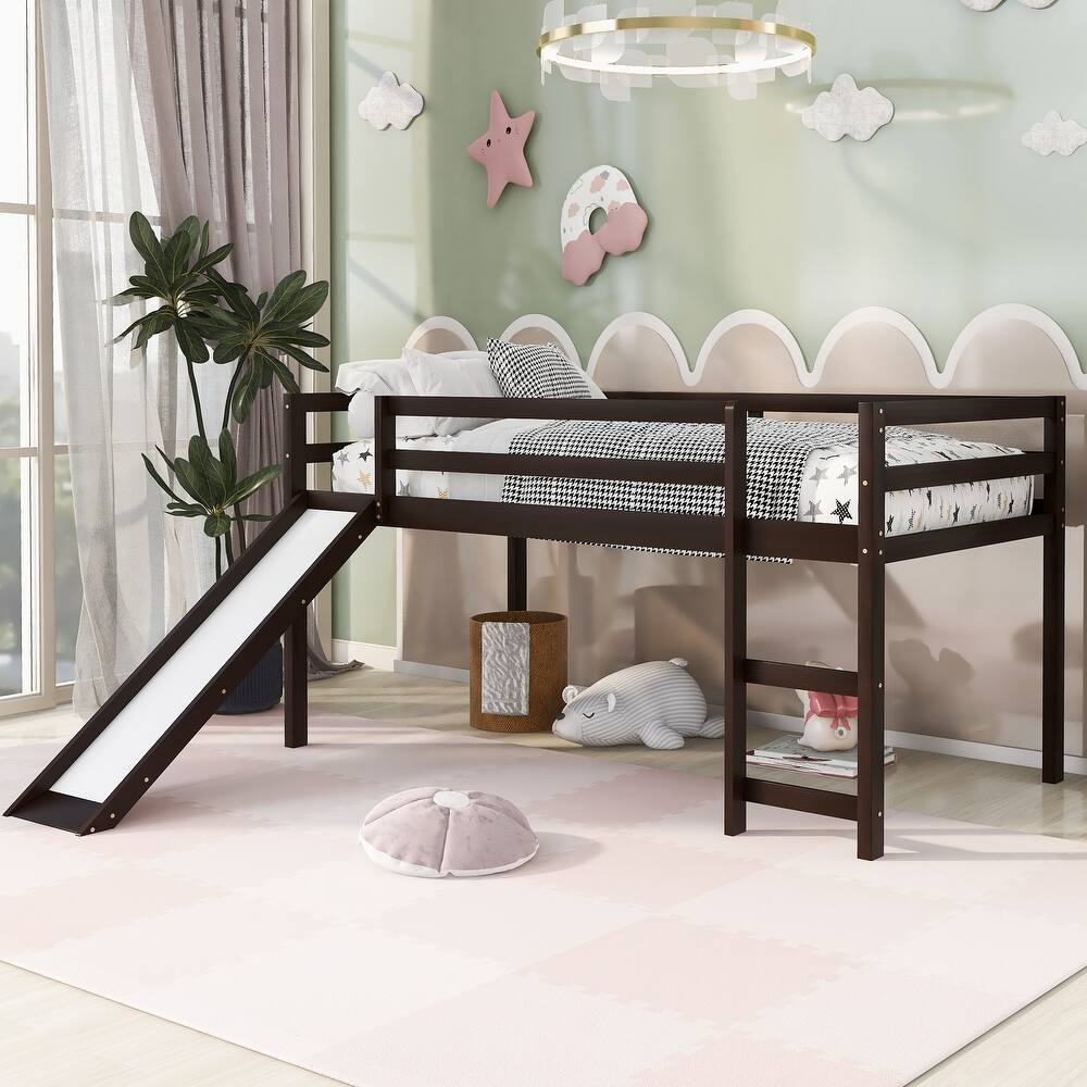 Twin Size Solid Wood Loft Bed with Slide, Fence and Multifunctional Design for Bedroom