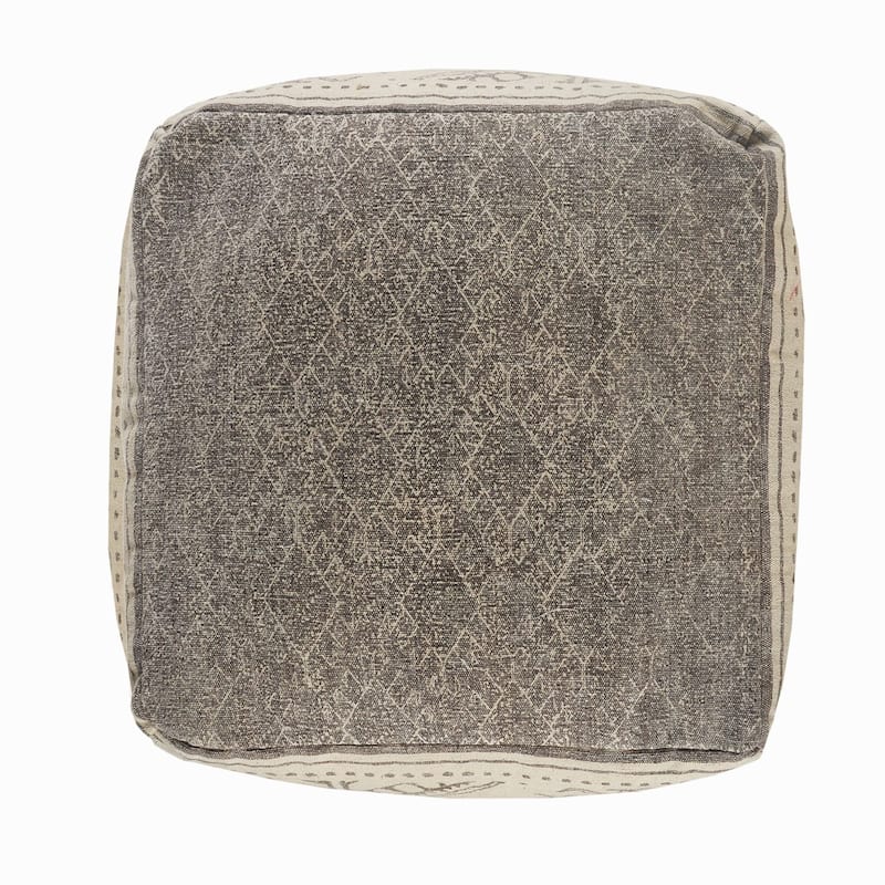 20" Taupe and Beige Geometric Handmade Square Pouf Ottoman