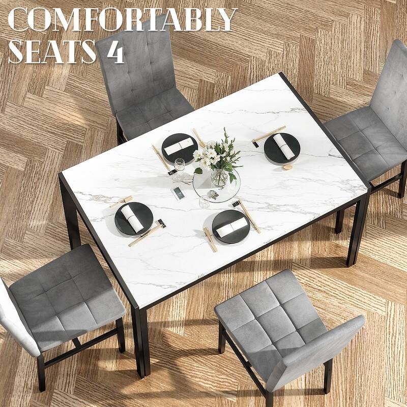 Grondin Faux Marble Kitchen Table And Chairs Set for 4, Modern Dining Room Table With 4 Armless Upholstered Dining Chairs