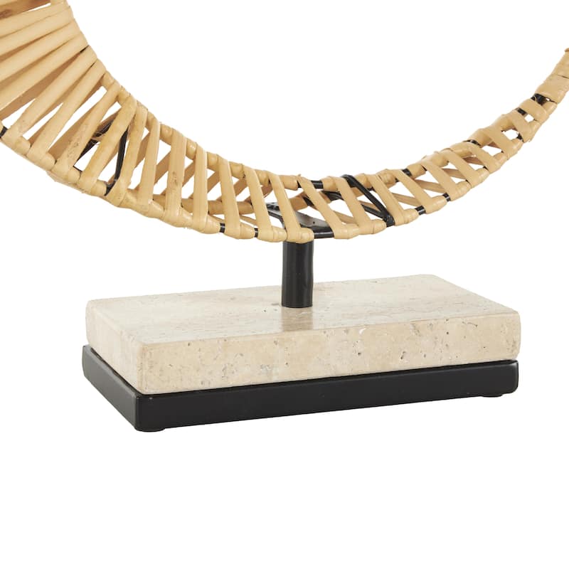 Rattan Abstract Handmade Mobius Strip Inspired Decorative Sculpture with White Marble Base - Brown - Roche River Decor