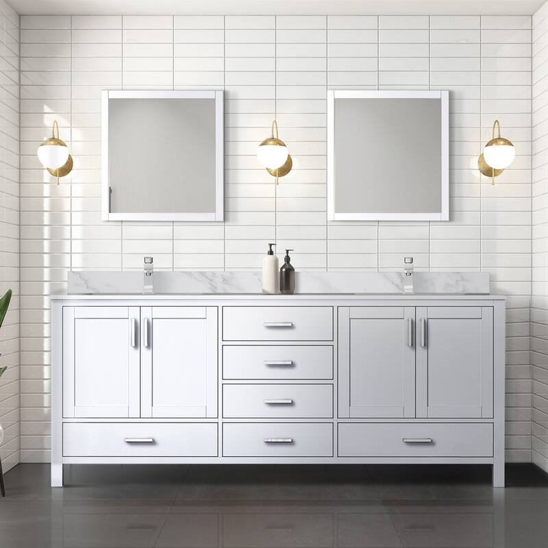 Jacques 80 in. W x 22 in. D Dark Grey Double Bath Vanity, Carrara Marble Top, Faucet Set, and 30 in. Mirrors - Dark Grey