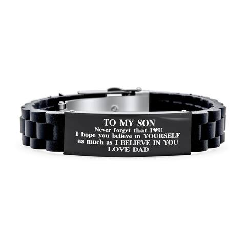 To My Son Inspirational ID Bracelet Black Steel Trim-to-Fit Silicone - 8