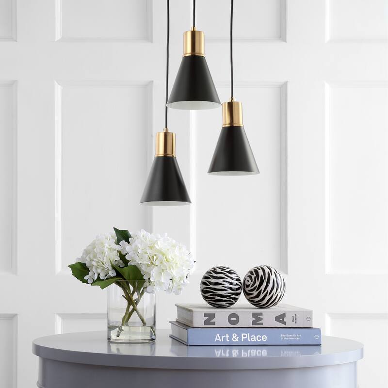 Eldora 15" 3-Light Metal Cluster LED Pendant, Black/Brass Gold by JONATHAN Y