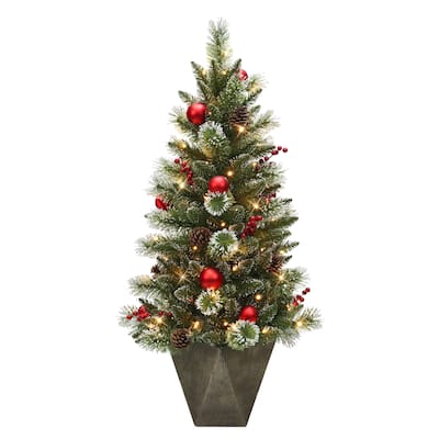 Puleo International 4' Pre-Lit Potted Artificial Adorned Christmas Tree