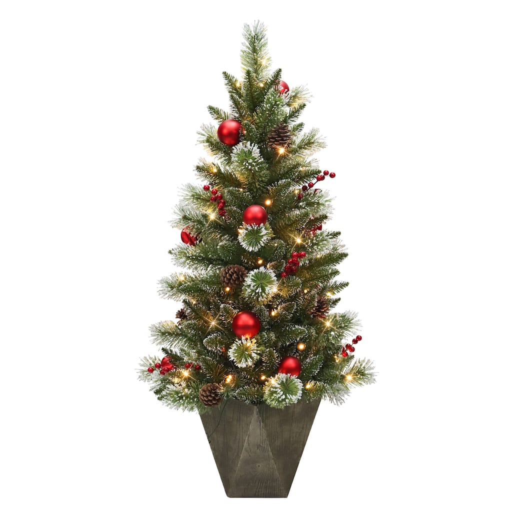 Puleo International 4' Pre-Lit Potted Artificial Adorned Christmas Tree