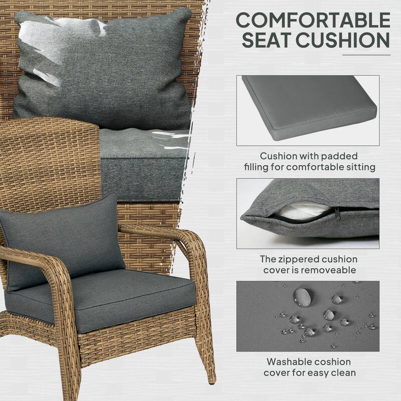 Outdoor Rattan Adirondack Chair with Cushions and Steel Frame Patio Seat for Porch or Pool - 25.2" W x 31.5" D x 35.4" H