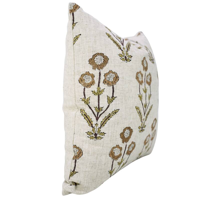 Fabdivine Cushioncase Handmade Block Print Floral 14x36 Pillow Cover Boho Farmhouse Fall Brown Viscose Linen, Amitabh
