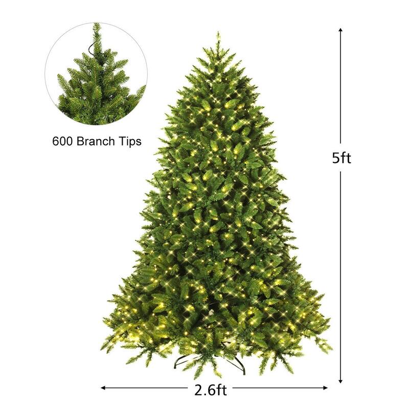 5 Feet Artificial Fir Christmas Tree with LED Lights and 600 Branch Tips
