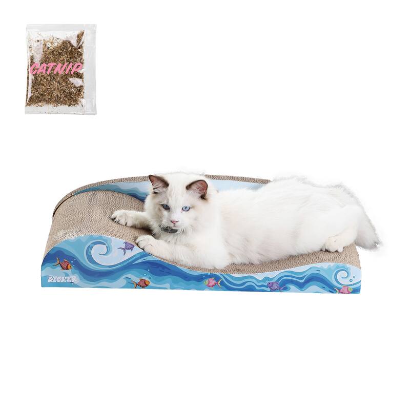 Kokomo 23.75" Coastal Cardboard Lounge Bed Cat Scratcher with Catnip, Blue