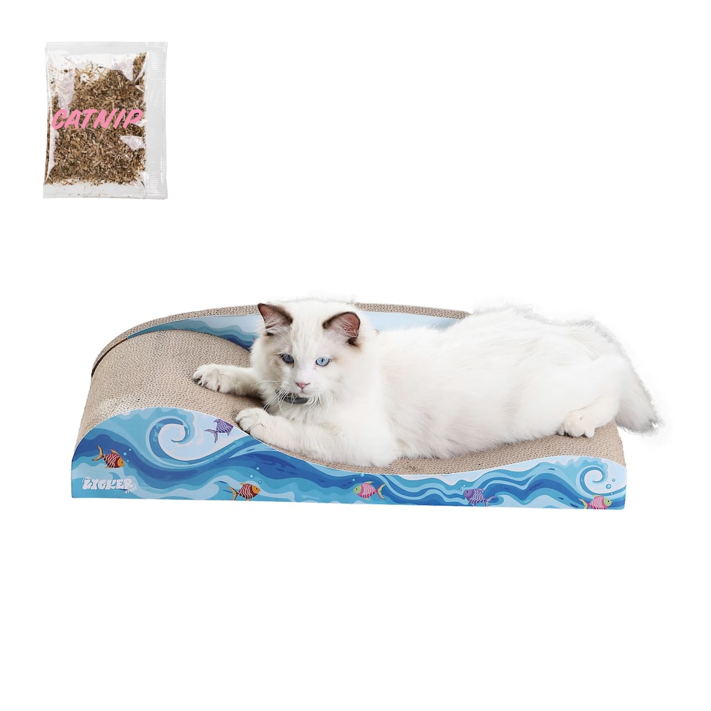 Kokomo 23.75" Coastal Cardboard Lounge Bed Cat Scratcher with Catnip, Blue