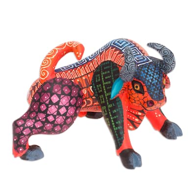 Novica Handmade Little Red Bull Wood Alebrije Figurine