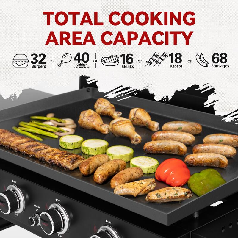 Royal Gourmet 35-Inch Flat Top 4-Burner Gas Griddle with Hard Cover,Black