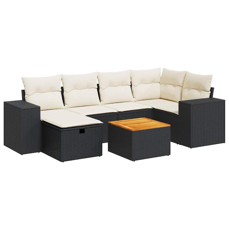 vidaXL Patio Sofa Set with Cushions Outdoor Furniture 7 Piece Poly Rattan