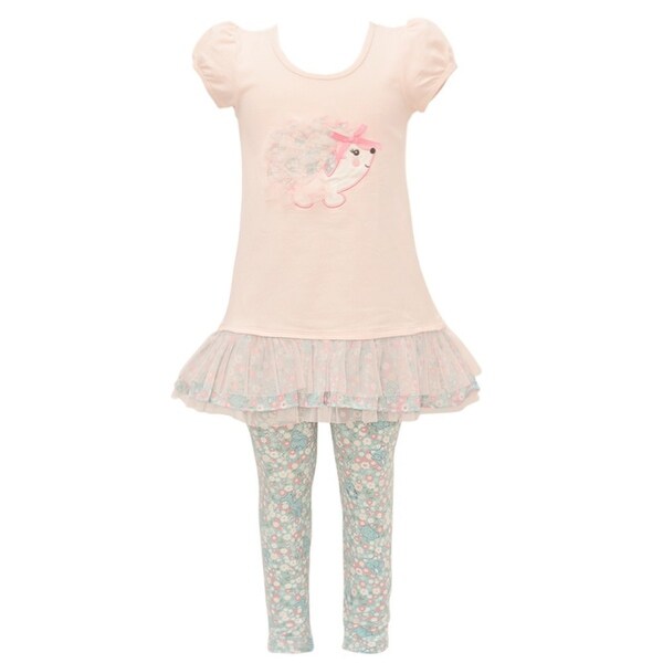 Bonnie Jean Baby Girls Peach Animal Applique Floral 2 Pc Legging Outfit