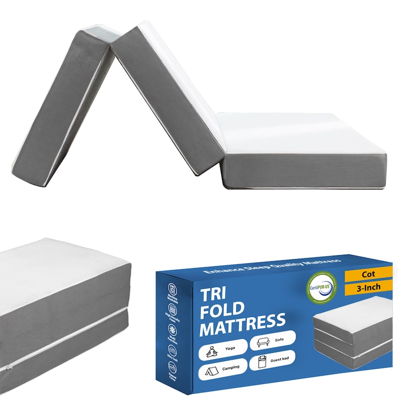 Folding Mattress, 3", 4" & 5" Gel Memory Foam Portable Tri-fold Mattress. - 31-Inch - 3-inch