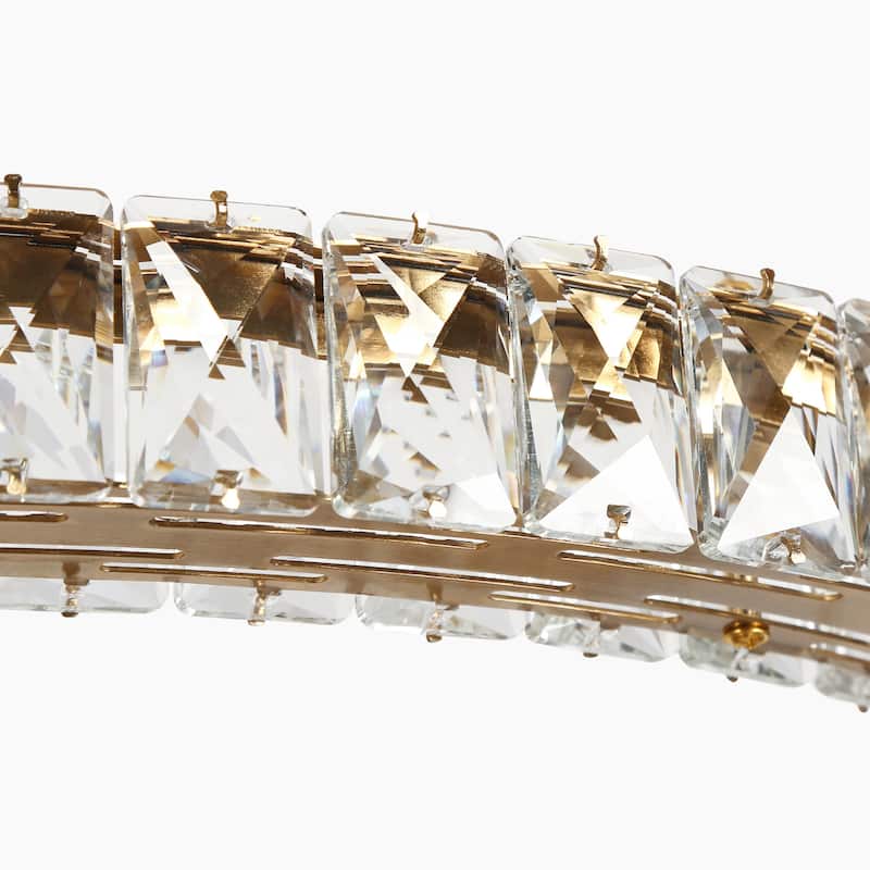 Modern LED Crystal Ring Chandelier 2-Tier Gold Lights for Dining Room