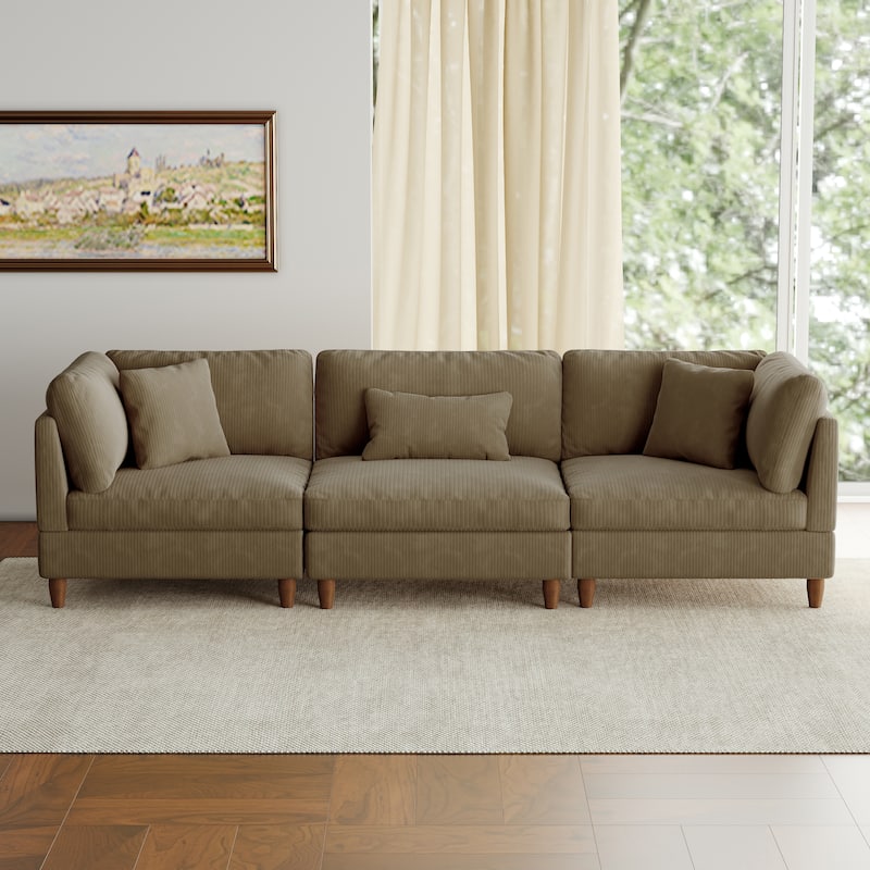 Jannae 112.12'' Upholstered Corduroy Sofa - Camel