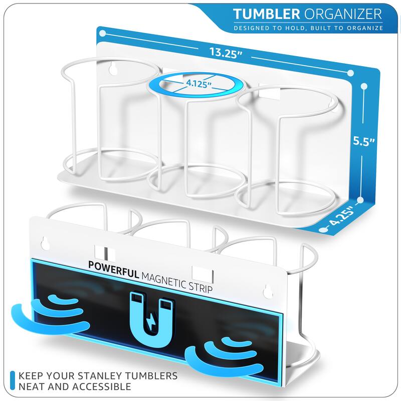 Sorbus Magnetic Stanley Cup Holder for 3 Cups, Set of 2 Water Bottle Organizer with Magnet Mount, Adhesive Tape, Screws