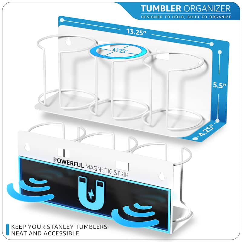 Sorbus Magnetic Stanley Cup Holder for 3 Cups, Bottle Organizer Adjustable Mount - 4.25” L x 13.25” W x 5.5” H