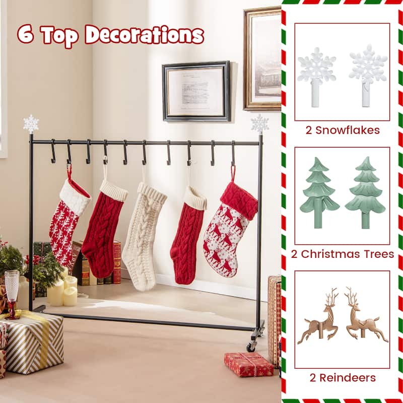 Gymax 10-Hook Christmas Stocking Holder Stand on Wheels w/ 6 Removable - Multi - See Details