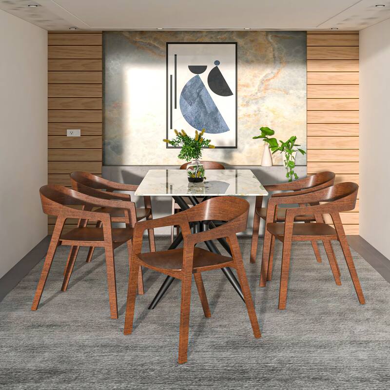 Rivo Modern Accent Dining Chairs with Arms in Oak Wood for Dining Room, Living Room and Kitchen