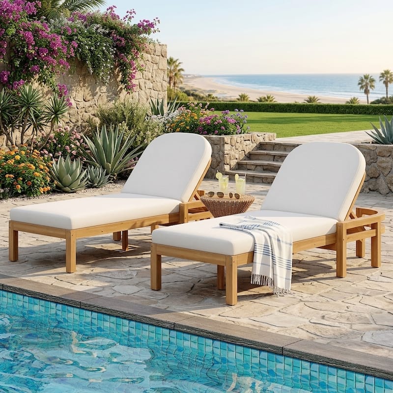 5-Position Adjustable Outdoor Chaise Lounge with Arched Backrest by Leisure Zone - Setof2&LightTeak
