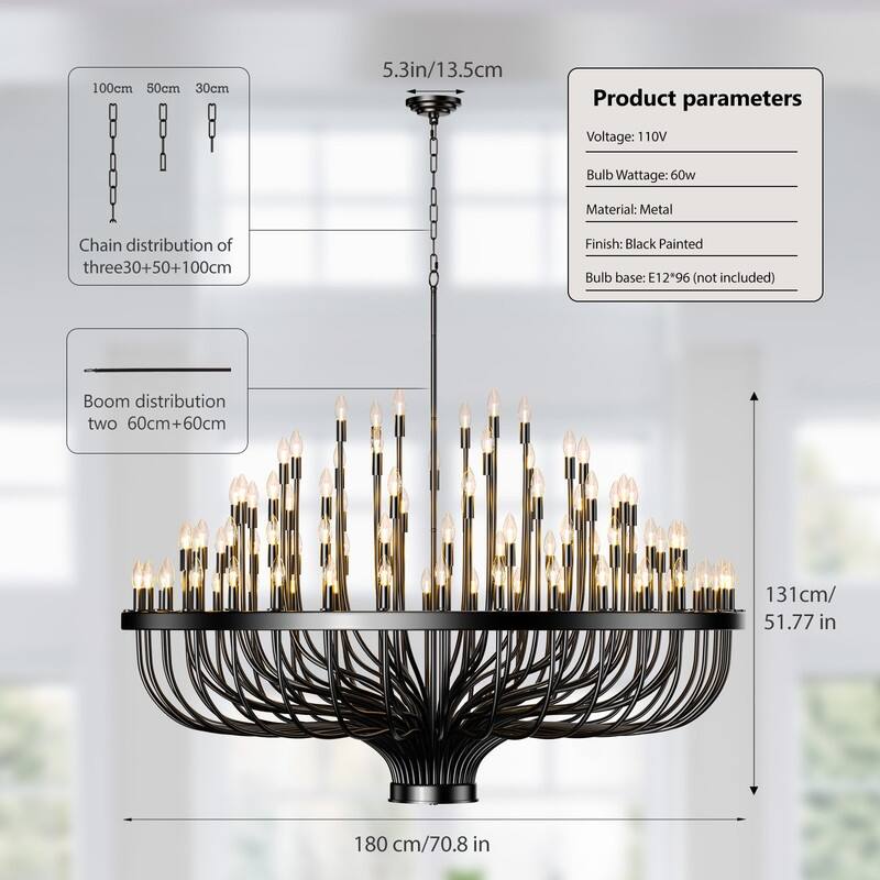Black Candle Chandelier Modern Farmhouse Chandelier for High Ceilings