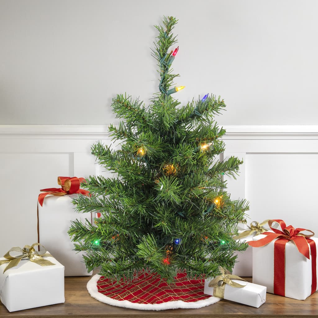 18" Medium Canadian Pine Artificial Christmas Tree - Multicolor Lights - 1.5 Foot