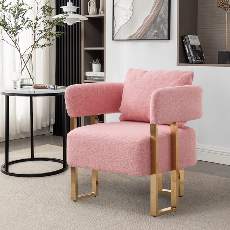 Decorative Chair Side Chair Padded Chair with Metal Legs, Reading Chair Pink Vanity Chair for Living Room