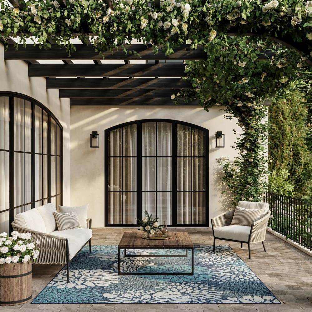 Nourison Garden Oasis Indoor/Outdoor Blue Floral Tropical Area Rug